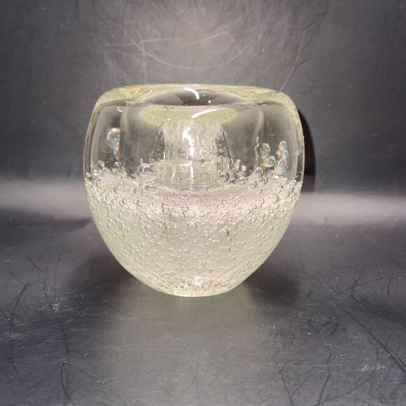 Vintage MCM Murano Style Art Glass Clear Bubble Storm 3.25” Votive Candle Holder - Picture 1 of 6